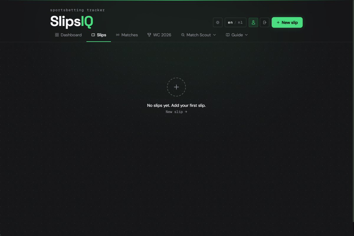 De Slips-pagina met de knop Slip toevoegen rechts in de header